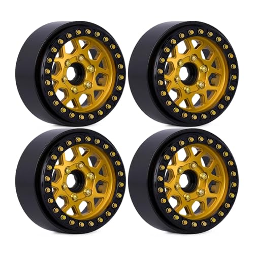 PLOQAZEH RC Autoteile Für SCX10 D90 Für TRX4 Für Capra VS4-10 CC01 Für LCG 1/10 4 Stücke CNC Aluminium 1,9 Beadlock Radnabe Felge RC Crawler Auto Reifen Upgrades(Yellow) von PLOQAZEH