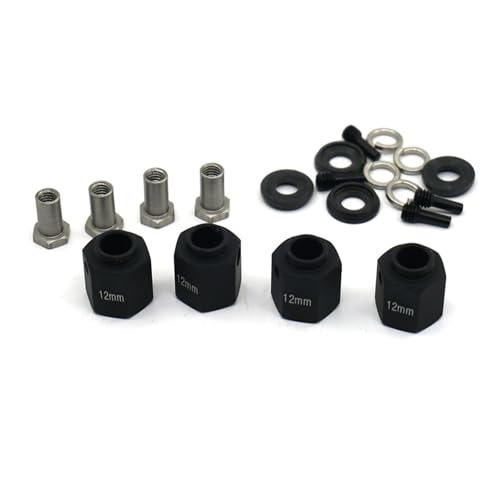 PLOQAZEH RC Autoteile Für TRX4 1/10 6/8/9/10/11/12mm Dicke 12mm Rad Hex Adapter Dekoration Auto Zubehör RC Crawler Auto Upgrade Teile(Black,12mm) von PLOQAZEH