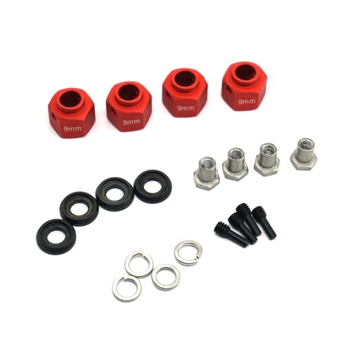 PLOQAZEH RC Autoteile Für TRX4 1/10 6/8/9/10/11/12mm Dicke 12mm Rad Hex Adapter Dekoration Auto Zubehör RC Crawler Auto Upgrade Teile(Red,9mm) von PLOQAZEH