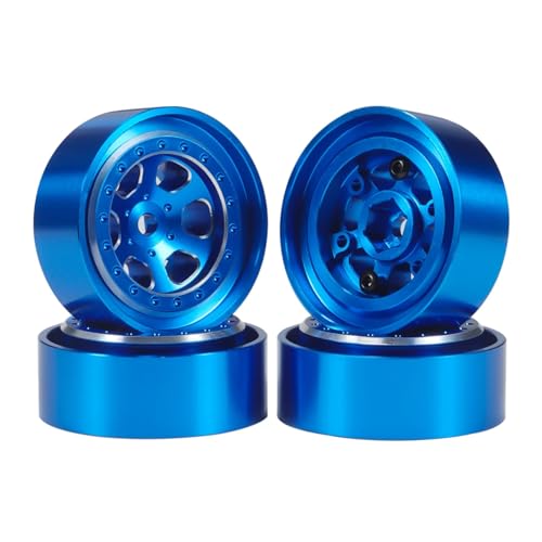 PLOQAZEH RC Autoteile Für TRX4-M Für Bronco Für Defender Für FCX24 Für SCX24 AX24 1/18 4-teilige Aluminium-CNC-Beadlock-Felgen Passend Für Standardreifen RC Crawler(Blue) von PLOQAZEH