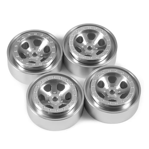 PLOQAZEH RC Autoteile Für TRX4-M Für Bronco Für Defender Für FCX24 Für SCX24 AX24 1/18 4-teilige Aluminium-CNC-Beadlock-Felgen Passend Für Standardreifen RC Crawler(Silver) von PLOQAZEH