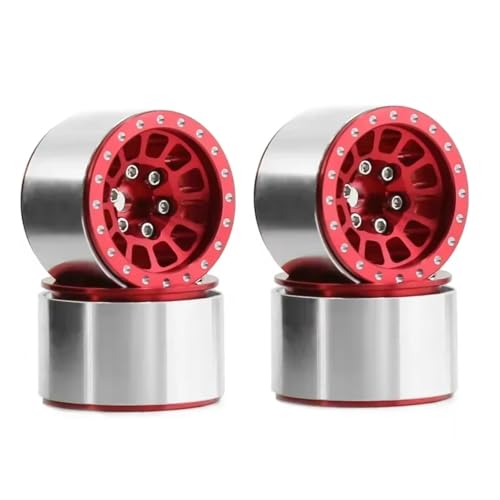 PLOQAZEH RC Autoteile Für TRX4M Für Axial Für SCX24 AX24 1/18 1/24 4Pcs 1,0 Zoll Metall Beadlock Radnabe Felge RC Auto Upgrade Teile Zubehör(Red) von PLOQAZEH