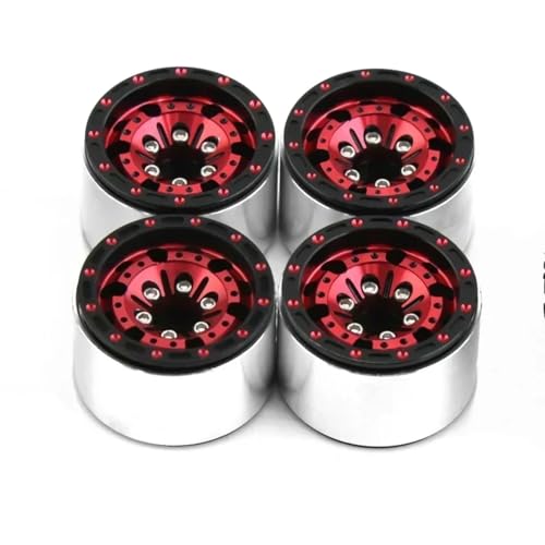 PLOQAZEH RC Autoteile Für TRX4M Für Axial Für SCX24 Für AX24 1/18 4Pcs 1,0 Zoll Metall Beadlock Rad Hub Felge RC Auto Upgrade Teile Zubehör(Red) von PLOQAZEH