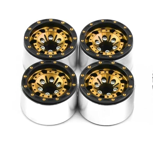 PLOQAZEH RC Autoteile Für TRX4M Für Axial Für SCX24 Für AX24 1/18 4Pcs 1,0 Zoll Metall Beadlock Rad Hub Felge RC Auto Upgrade Teile Zubehör(Yellow) von PLOQAZEH