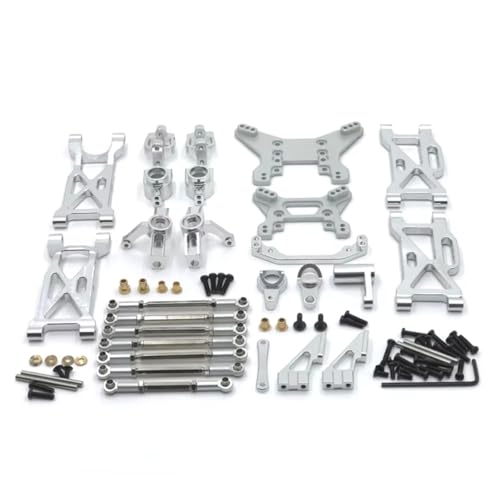 PLOQAZEH RC Autoteile Für WLtoys 1/10 104001 104002 Metall Upgrade Zubehör Modifikation 11 Stück Set Spurstange Lenkung Tasse Für Schaukel Arm Schock Halterung RC Auto Teile(Silver) von PLOQAZEH