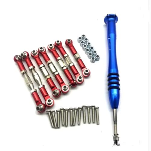 PLOQAZEH RC Autoteile Für WLtoys Für 144001 1/14 RC Auto Ersatzteile Metall Verknüpfung Servo Zugstange Spurstange Set Upgrade Teile Zubehör(Red) von PLOQAZEH