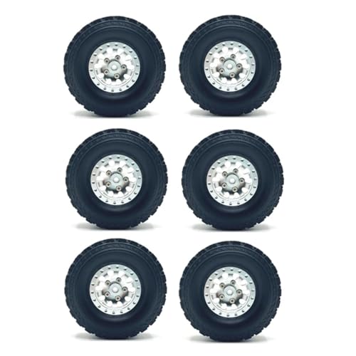 PLOQAZEH RC Autoteile Für WPL Für JJRC Für Fayee B16 B36 Q60 Q63 Q64 FY004 Für MN-77 6WD 6X6 RC Auto 6 Stücke Metall Beadlock Radnabe Felge Rubbr Reifen Upgrade Teile(Silver) von PLOQAZEH