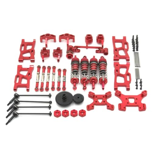 PLOQAZEH RC Autoteile Für Wltoys Für 144001 144002 144010 124017 124019 Metall Upgrades Teile Modifikation Kits Für Schwinge Stoßdämpfer Set RC Auto Zubehör(Red) von PLOQAZEH