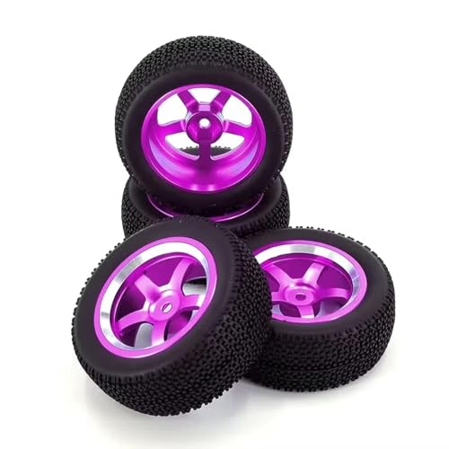 PLOQAZEH RC Autoteile Für Wltoys Für 144001 4PCS Upgrade Aluminium Legierung Metall Auf Straßen Rubber Rädern RC Auto Upgrade Teile Zubehör Ersatz(Purple) von PLOQAZEH