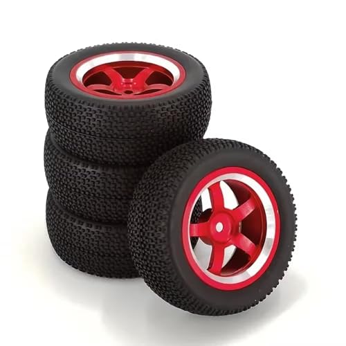 PLOQAZEH RC Autoteile Für Wltoys Für 144001 4PCS Upgrade Aluminium Legierung Metall Auf Straßen Rubber Rädern RC Auto Upgrade Teile Zubehör Ersatz(Red) von PLOQAZEH