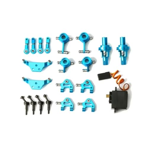 PLOQAZEH RC Autoteile Für Wltoys Für P929 P939 K969 K979 K989 K999 1/28 RC Auto Metall Verbesserte Teile Lenkung Tasse Schaukel Arm Stoßdämpfer Platte Set(Blue) von PLOQAZEH