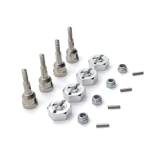 PLOQAZEH RC Car Upgrade Zubehör Für WLtoys A949 A959 A969 A979 K929 1/18 Metall Vorder Und Hinterachse Cups 12mm Adapter RC Auto Teile Und Zubehör Upgrades Ersatz(Silver) von PLOQAZEH
