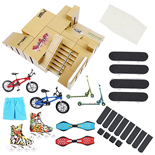 PLSOPPKG Skate Park Kit Rampenteile für Finger, Skateboard Park Kit Teil Training Requisiten mit Finger Skateboards Finger Bikes Skates und Roller und mehr (8 Teile) von PLSOPPKG