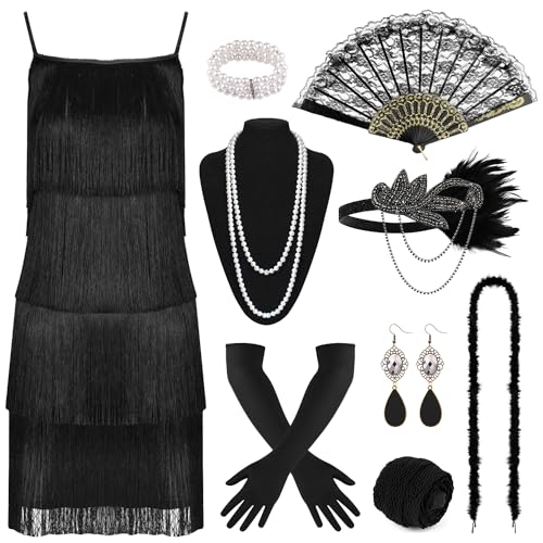PLULON 12-teiliges Flapper-Gatsby-Kleid im Stil der 1920er-Jahre mit Pailletten Perlen und Fransen und 20er-Jahre-Accessoires-Set. Brüllende 20er-Jahre-Kostüme für Damen PLULON 12-teiliges Flapper-Gatsby-Kleid im Stil der 1920er-Jahre mit Pailletten Perlen und Fransen und 20er-Jahre-Accessoires-Set. Brüllende 20er-Jahre-Kostüme für Damen von PLULON