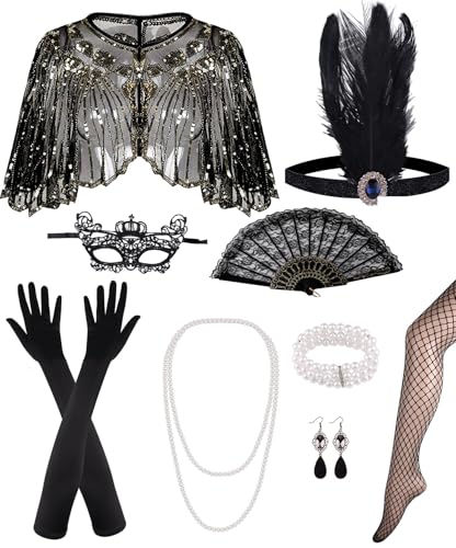 PLULON 1920er-Jahre-Gatsby-Flapper-Schal-Kostüm für Damen mit Zubehör für Kostüme der 20er Jahre PLULON 1920er-Jahre-Gatsby-Flapper-Schal-Kostüm für Damen mit Zubehör für Kostüme der 20er Jahre von PLULON
