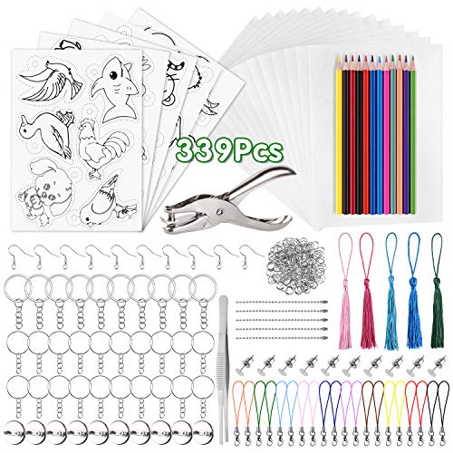 PLULON 339 Stk schrumpffolie set, 20 leeres schrumpfendes Dinkpapier, 5 Schrumpfkunstpapier mit Muster, Locher, Buntstifte, Schlüsselanhänger Zubehör für DIY Ornamente, Kunsthandwerk PLULON 339 Stk schrumpffolie set, 20 leeres schrumpfendes Dinkpapier, 5 Schrumpfkunstpapier mit Muster, Locher, Buntstifte, Schlüsselanhänger Zubehör für DIY Ornamente, Kunsthandwerk von PLULON