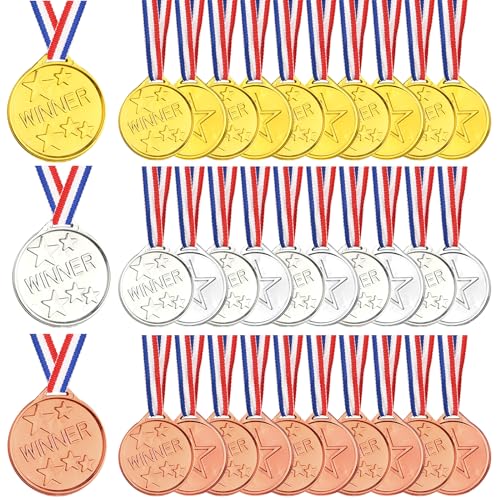 PLULON 60 Stück Siegermedaillen aus Kunststoff, Gold, Silber, Bronze, Auszeichnungsmedaillen für Kinder, Siegerauszeichnungen mit Halsbändern, Klassenzimmer-Partygeschenk, Auszeichnungen zum Sporttag PLULON 60 Stück Siegermedaillen aus Kunststoff, Gold, Silber, Bronze, Auszeichnungsmedaillen für Kinder, Siegerauszeichnungen mit Halsbändern, Klassenzimmer-Partygeschenk, Auszeichnungen zum Sporttag von PLULON
