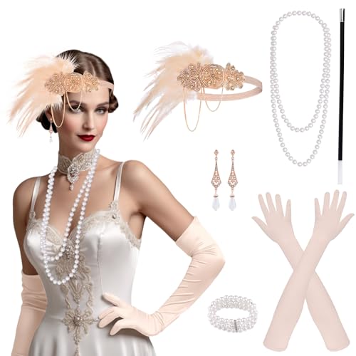 PLULON 8 teiliges Flapper-Accessoire-Set im Stil der 1920er für Damen, Great Gatsby-Stirnband, Kopfbedeckung, Roaring 20s-Kostüm-Accessoire-Set PLULON 8 teiliges Flapper-Accessoire-Set im Stil der 1920er für Damen, Great Gatsby-Stirnband, Kopfbedeckung, Roaring 20s-Kostüm-Accessoire-Set von PLULON