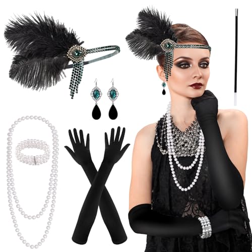PLULON 8 teiliges Flapper-Accessoire-Set im Stil der 1920er für Damen, Great Gatsby-Stirnband, Kopfbedeckung, Roaring 20s-Kostüm-Accessoire-Set PLULON 8 teiliges Flapper-Accessoire-Set im Stil der 1920er für Damen, Great Gatsby-Stirnband, Kopfbedeckung, Roaring 20s-Kostüm-Accessoire-Set von PLULON