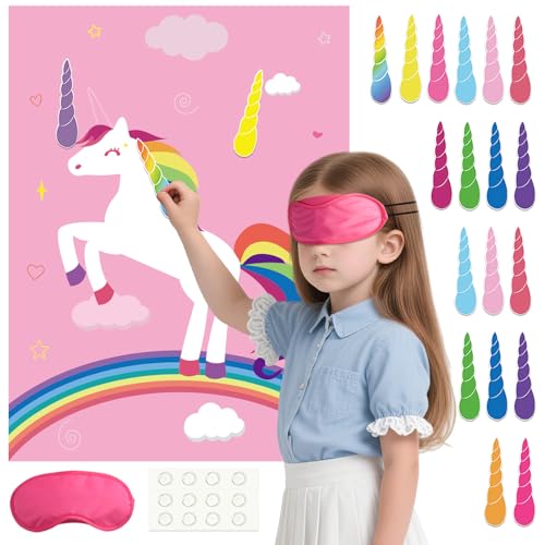 PLULON Stecken Sie das Horn auf das Einhorn für Kindergeburtstagsparty-Spiel, Einhorn-Partyzubehör, Gastgeschenke, Regenbogen-Geburtstagsposter, Wanddekoration für Zuhause, Mädchen und Jungen PLULON Stecken Sie das Horn auf das Einhorn für Kindergeburtstagsparty-Spiel, Einhorn-Partyzubehör, Gastgeschenke, Regenbogen-Geburtstagsposter, Wanddekoration für Zuhause, Mädchen und Jungen von PLULON