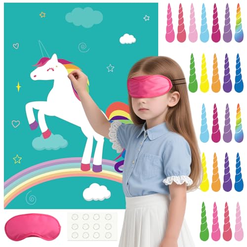 PLULON Stecken Sie das Horn auf das Einhorn für Kindergeburtstagsparty-Spiel, Einhorn-Partyzubehör, Gastgeschenke, Regenbogen-Geburtstagsposter, Wanddekoration für Zuhause, Mädchen und Jungen PLULON Stecken Sie das Horn auf das Einhorn für Kindergeburtstagsparty-Spiel, Einhorn-Partyzubehör, Gastgeschenke, Regenbogen-Geburtstagsposter, Wanddekoration für Zuhause, Mädchen und Jungen von PLULON