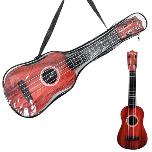 PLUSHCEWT Kinder Gitarre Ukulele Instrumente, 42cm Akustische Spielzeuggitarre mit 4 Verstellbaren Saiten, Kinder Spielzeug Musikalische Ukulele Gitarre Kinder Gitarre Cartoon Mini Kindergitar (Rot) von PLUSHCEWT
