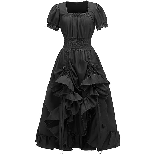 PLWEDDING DDamen Renaissance Kostüme Mittelalterliches Kleid Viktorianisches Hochgeschlossenes Kleid(schwarz,2XL) von PLWEDDING