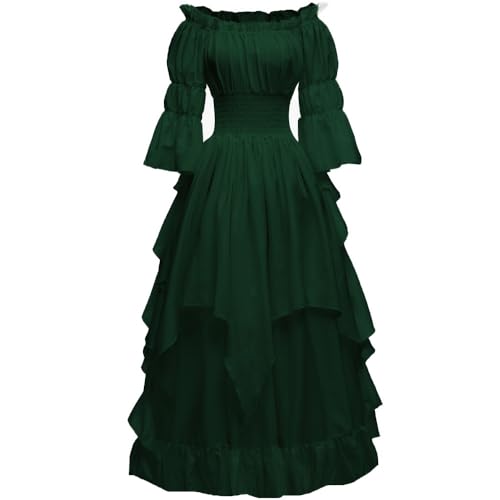 PLWEDDING Damen Gothic Hexen Kleid Mittelalter Renaissance Kostüm Viktorianisches Kleid(Dunkelgrün,2XL/3XL) von PLWEDDING