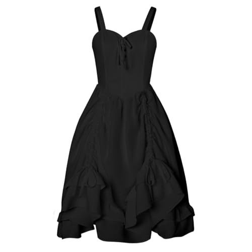 PLWEDDING Renaissance-Kleid für Damen, viktorianisches Kleid, ärmellos, Spaghettiträger(Schwarz,M) von PLWEDDING