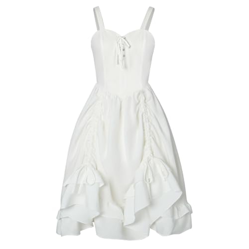 PLWEDDING Renaissance-Kleid für Damen, viktorianisches Kleid, ärmellos, Spaghettiträger(Weiß,M) von PLWEDDING