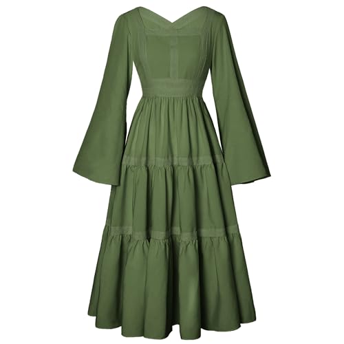 PLWEDDING Renaissance-Kostüm für Damen, mittelalterliches Kleid, langes Kleid mit Glockenärmeln, Ren-Faire-Kleid(Grün,M) von PLWEDDING