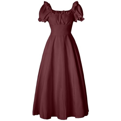 PLWEDDING Renaissance-Kostüm für Damen mittelalterliches Kleid Chemise-Kleid viktorianisches Kleid Ren-Festival-Kostüm(Burgund,M) von PLWEDDING