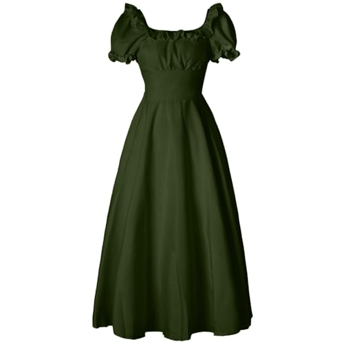 PLWEDDING Renaissance-Kostüm für Damen mittelalterliches Kleid Chemise-Kleid viktorianisches Kleid Ren-Festival-Kostüm(Olive,L) von PLWEDDING