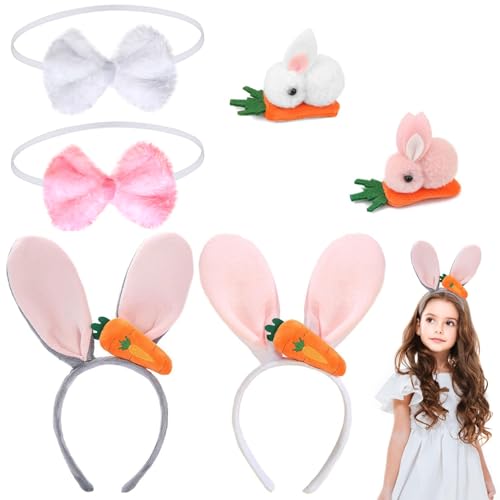 PMELCXD Bezauberndes Hasenkostüm-Set für Kleine und Große – Haarreif mit Hasenohren und Karotten-Clips – Perfekt für Frühlingsfeste, Fasching und Hasen-Themenpartys von PMELCXD