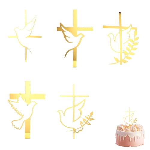 PMELCXD Erstklassige Taufe & Erstkommunion Tortendeko - 5 Stück goldene Friedenstaube Kreuz Kuchendeko, Perfekt für Taufe, Erstkommunion, Firmung & Geburtstagstorten PMELCXD Erstklassige Taufe & Erstkommunion Tortendeko - 5 Stück goldene Friedenstaube Kreuz Kuchendeko, Perfekt für Taufe, Erstkommunion, Firmung & Geburtstagstorten von PMELCXD