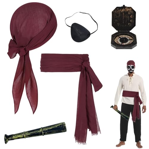 PMELCXD Ein atemberaubendes Piratenkostüm - Inklusive Augenklappe, Piratentuch und Zubehör – Hervorragendes Halloween-Kostüm PMELCXD Ein atemberaubendes Piratenkostüm - Inklusive Augenklappe, Piratentuch und Zubehör – Hervorragendes Halloween-Kostüm von PMELCXD
