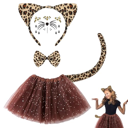 PMELCXD Leoparden Kostüm für Damen und Kinder - mit Ohrenschleife, Schwänzchen, Schleife, Ballettrock und Gesichtstickern - Tierkostüm für Partys - Größe Standard PMELCXD Leoparden Kostüm für Damen und Kinder - mit Ohrenschleife, Schwänzchen, Schleife, Ballettrock und Gesichtstickern - Tierkostüm für Partys - Größe Standard von PMELCXD