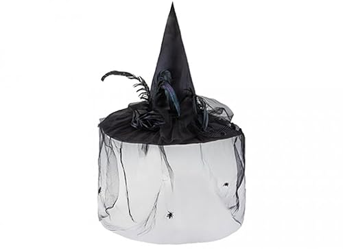 Hexenhut mit Spitze, schwarze Feder/Rose von PMS