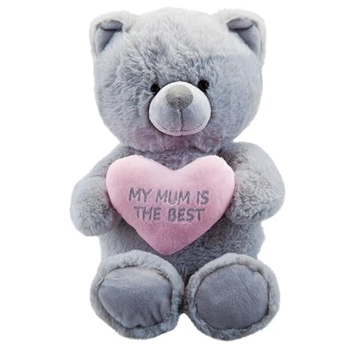 My Mum is the Best besticktes Herz Gracie Grey Bear (36 cm) 1 Stück - Kuscheliges und bezauberndes Design, für Muttertag, Geburtstage und besondere Anlässe von PMS