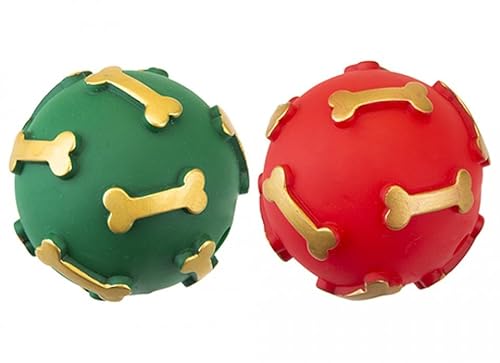 PMS 877016 Festive Fun Hundeball aus Vinyl, federndes Weihnachtsspielzeug zum Spielen und Zahnen, perfektes Strumpffüller für Ihren pelzigen Freund, 1 Stück, Mehrfarbig von PMS