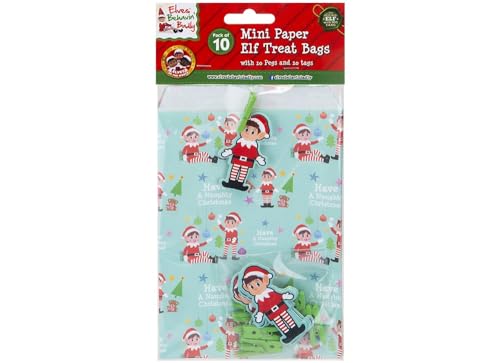 PMS Elfen benehmen sich schlecht Mini Papier Elfen Leckerlibeutel mit Klammern und Etiketten, 10 Stück, Weihnachtsgeschenke, Süßigkeiten, Partytüten von PMS