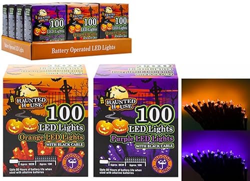 Spooktacular 100 orangefarbene und violette batteriebetriebene LED-Lichter (1 Packung) – perfekt für Halloween-Dekoration von PMS