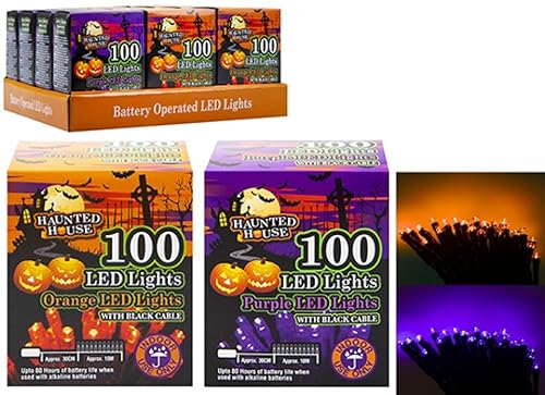 Spooktacular 100 orangefarbene und violette batteriebetriebene LED-Lichter (1 Packung) – perfekt für Halloween-Dekoration von PMS