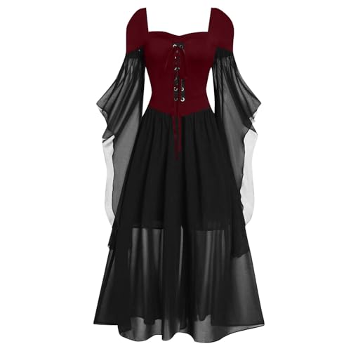 Mittelalter Kleider Damen Halloween Kleid Damen Mittelalter Kleidung Renaissance Partykleid Gothic Kleider Fledermausärmel Schulterfrei Vintage Schwarz Hexenkleid Vampir Verbandkleid für Cosplay Mittelalter Kleider Damen Halloween Kleid Damen Mittelalter Kleidung Renaissance Partykleid Gothic Kleider Fledermausärmel Schulterfrei Vintage Schwarz Hexenkleid Vampir Verbandkleid für Cosplay von PMUAFG