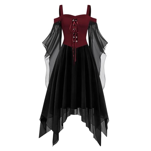 Mittelalter Kleider Damen Halloween Kleid Damen Mittelalter Kleidung Renaissance Partykleid Gothic Kleider Fledermausärmel Schulterfrei Vintage Schwarz Hexenkleid Vampir Verbandkleid für Cosplay Mittelalter Kleider Damen Halloween Kleid Damen Mittelalter Kleidung Renaissance Partykleid Gothic Kleider Fledermausärmel Schulterfrei Vintage Schwarz Hexenkleid Vampir Verbandkleid für Cosplay von PMUAFG
