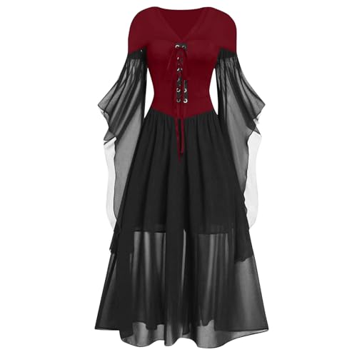Mittelalter Kleider Damen Halloween Kleid Damen Mittelalter Kleidung Renaissance Partykleid Gothic Kleider Fledermausärmel Schulterfrei Vintage Schwarz Hexenkleid Vampir Verbandkleid für Cosplay Mittelalter Kleider Damen Halloween Kleid Damen Mittelalter Kleidung Renaissance Partykleid Gothic Kleider Fledermausärmel Schulterfrei Vintage Schwarz Hexenkleid Vampir Verbandkleid für Cosplay von PMUAFG