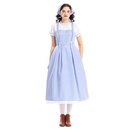 PMUYBHF Anime Cosplay Kostüme Für Frauen Kleiden Elegantes Cosplay-Kostüm, Gothic-Lolita-Kleid mit kariertem Muster, kurze Ärmel, perfekt die Heimparty, Halloween, Chara-Cosplay-Kostüm (Blue, XXL) von PMUYBHF