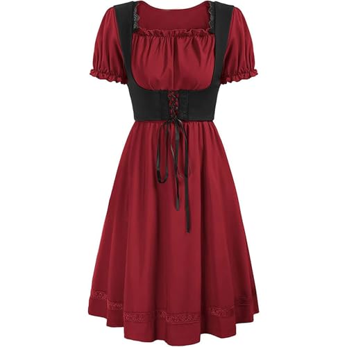 PMUYBHF Anime Cosplay Kostüme Jungen Elegantes Kostüm Hofkleid für Frauen Quadratischer Hals Puffärmel Zweifarbiges Outfit Bierfest Party Halloween Historisches Thema Hisoka-Cosplay-Kostüm (Red, M) von PMUYBHF