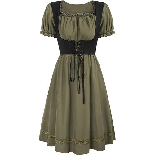 PMUYBHF Anime Cosplay Kostüme Jungen Elegantes Kostüm Hofkleid für Frauen Quadratischer Hals Puffärmel Zweifarbiges Outfit Bierfest Party Halloween Historisches Thema Hisoka-Cosplay-Kostüm (Green, S) von PMUYBHF