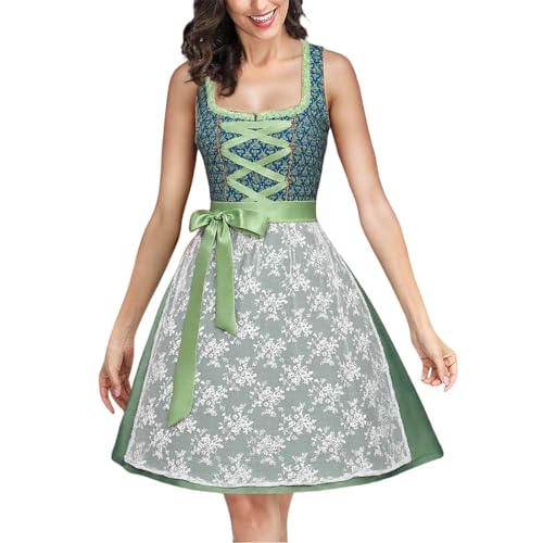 PMUYBHF Cosplay Kostüm Männer Anime Elegantes Spitzen-Cosplay-Kleid, Gothic-Kostüm für Frauen, Rollenspiel-Party-Outfit mit Schürze Korsett-Krawatte Pelziges Ganzkörper (Green, XXL) von PMUYBHF